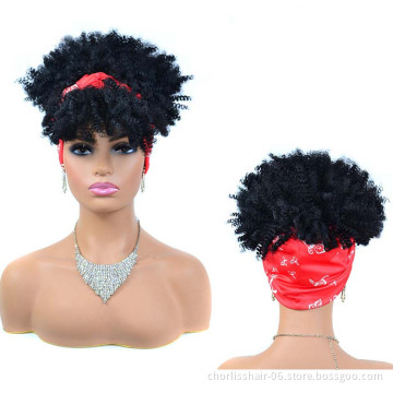 Wholesale Short Afro Kinky Curly Wrap Turban Headband Wig Heat Resistance Ombre Synthetic Hair Headband Wigs For Black Women
